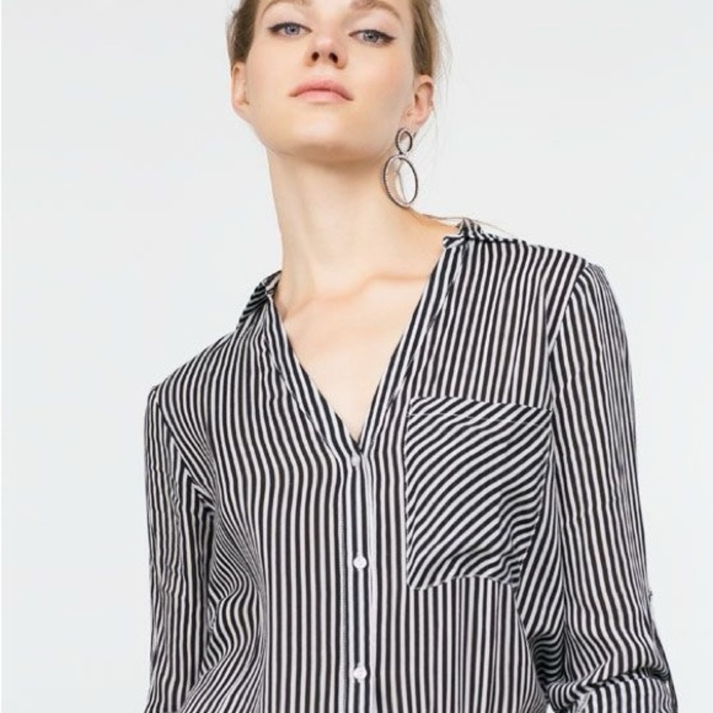 Zara Black and White Striped Shirt